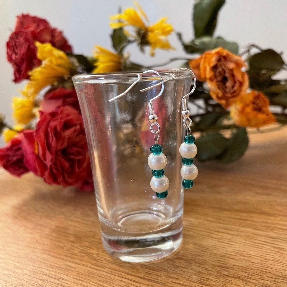 Turquoise Ivory Beaded Earrings